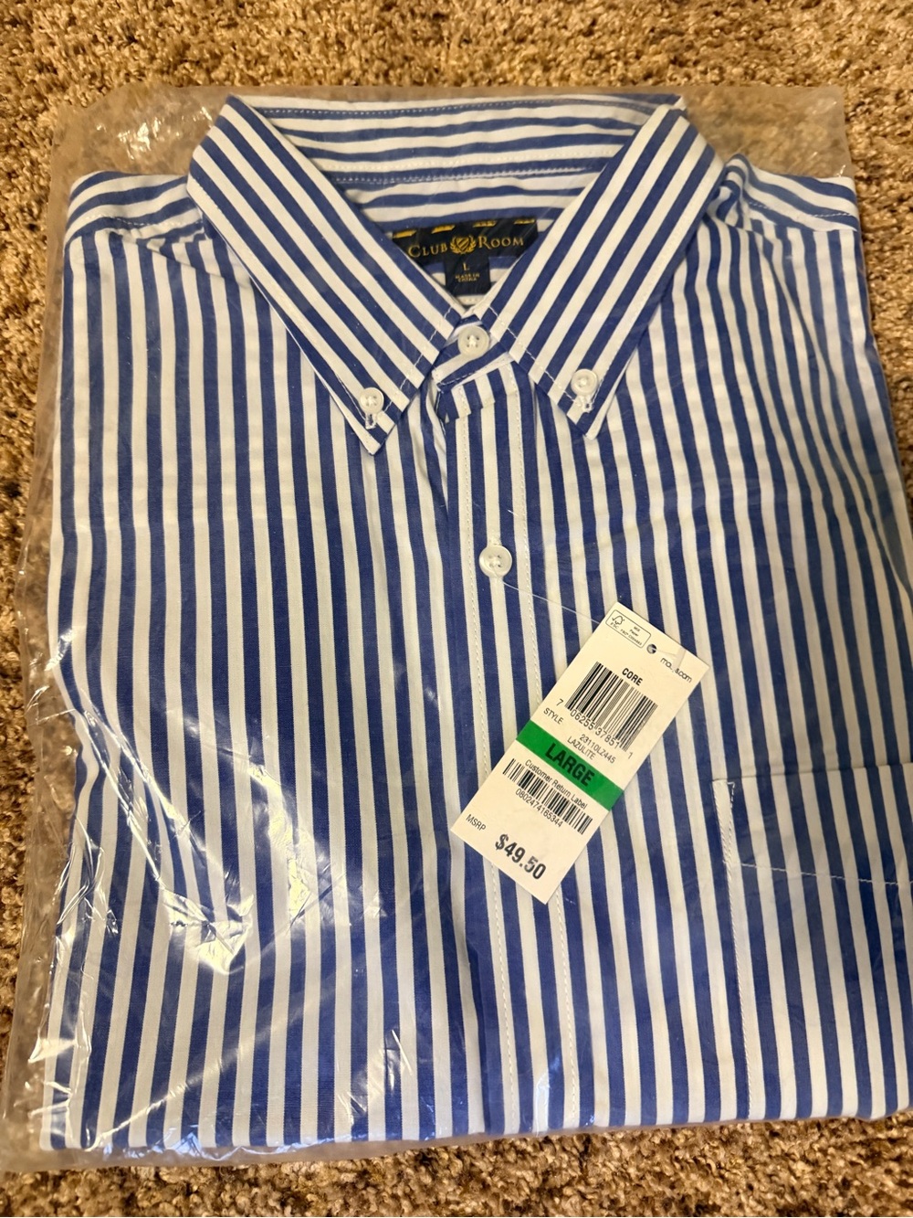 Club Room Core Men’s Blue and White Vertical Stripe Button-Down Shirt
